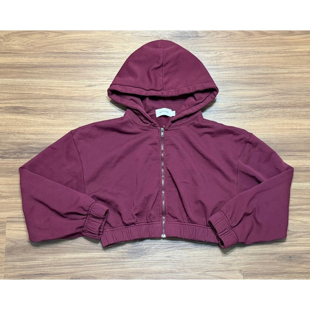 Talentless Womens Cropped Zip Up Hoodie Burgundy Red Fleece Size M